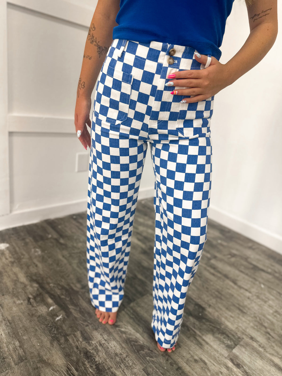 Royal Blue Checkered Denim