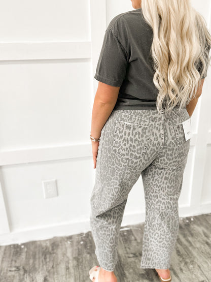Charcoal Leopard Barrel Jeans
