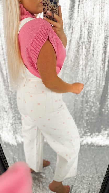 Pink Polka Dot Denim Overalls