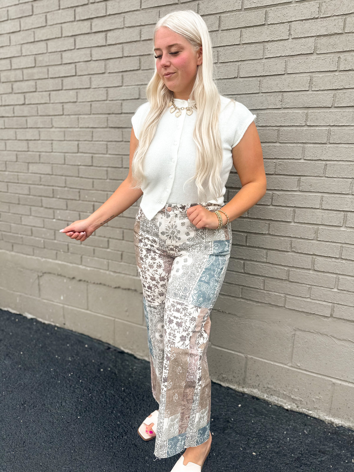 Fall Patchwork Cropped Straight Denim