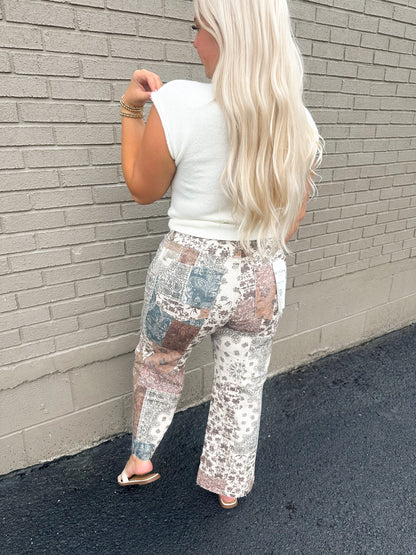 Fall Patchwork Cropped Straight Denim