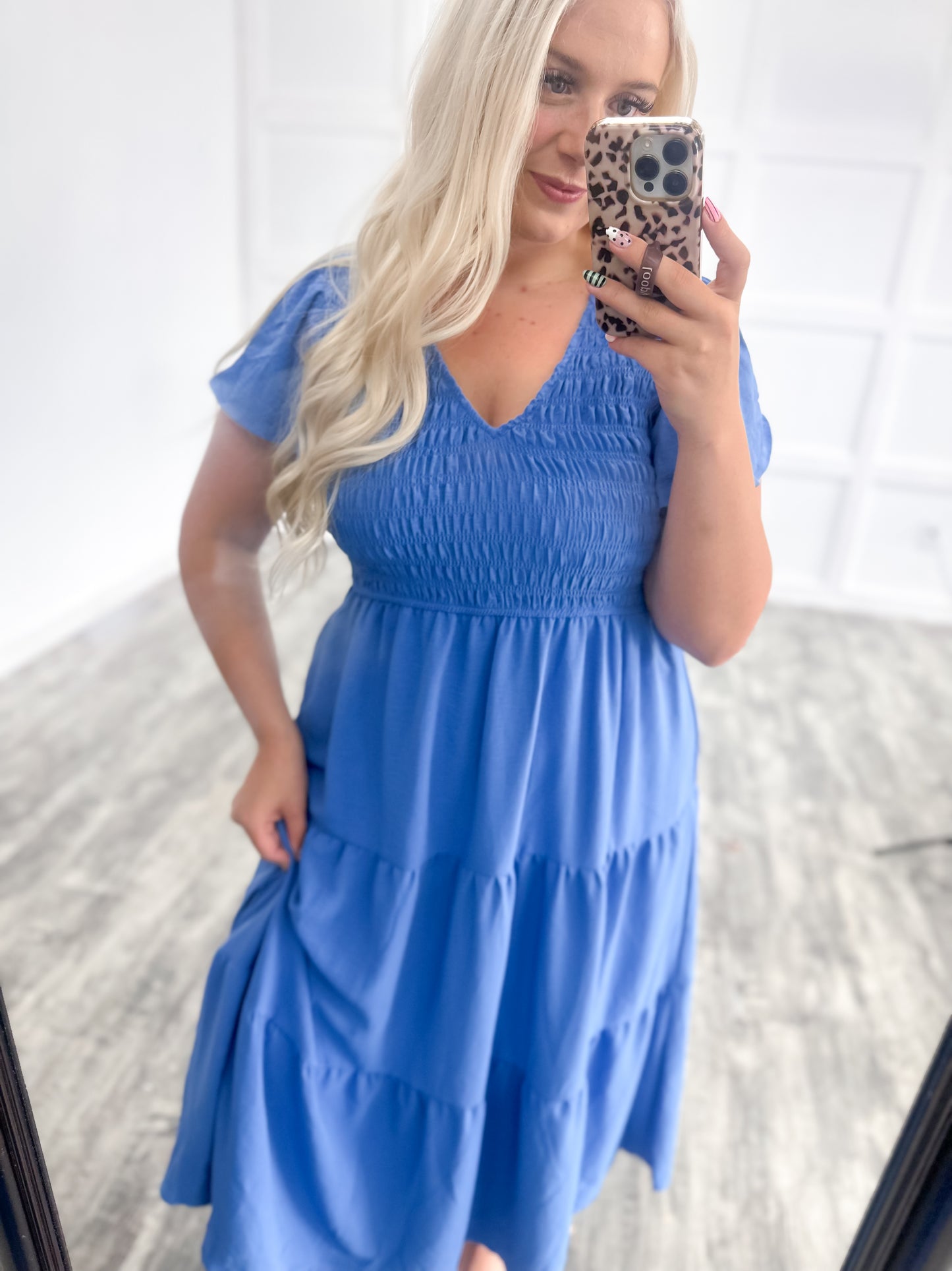 Blue Smocked Maxi Dress