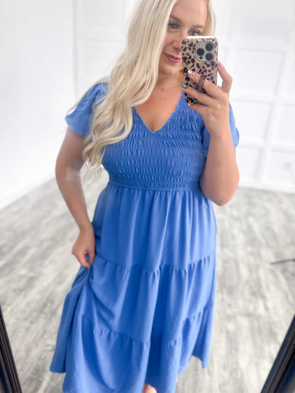 Blue Smocked Maxi Dress