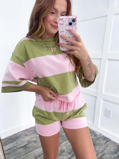 Pink Tiki Striped Short Set