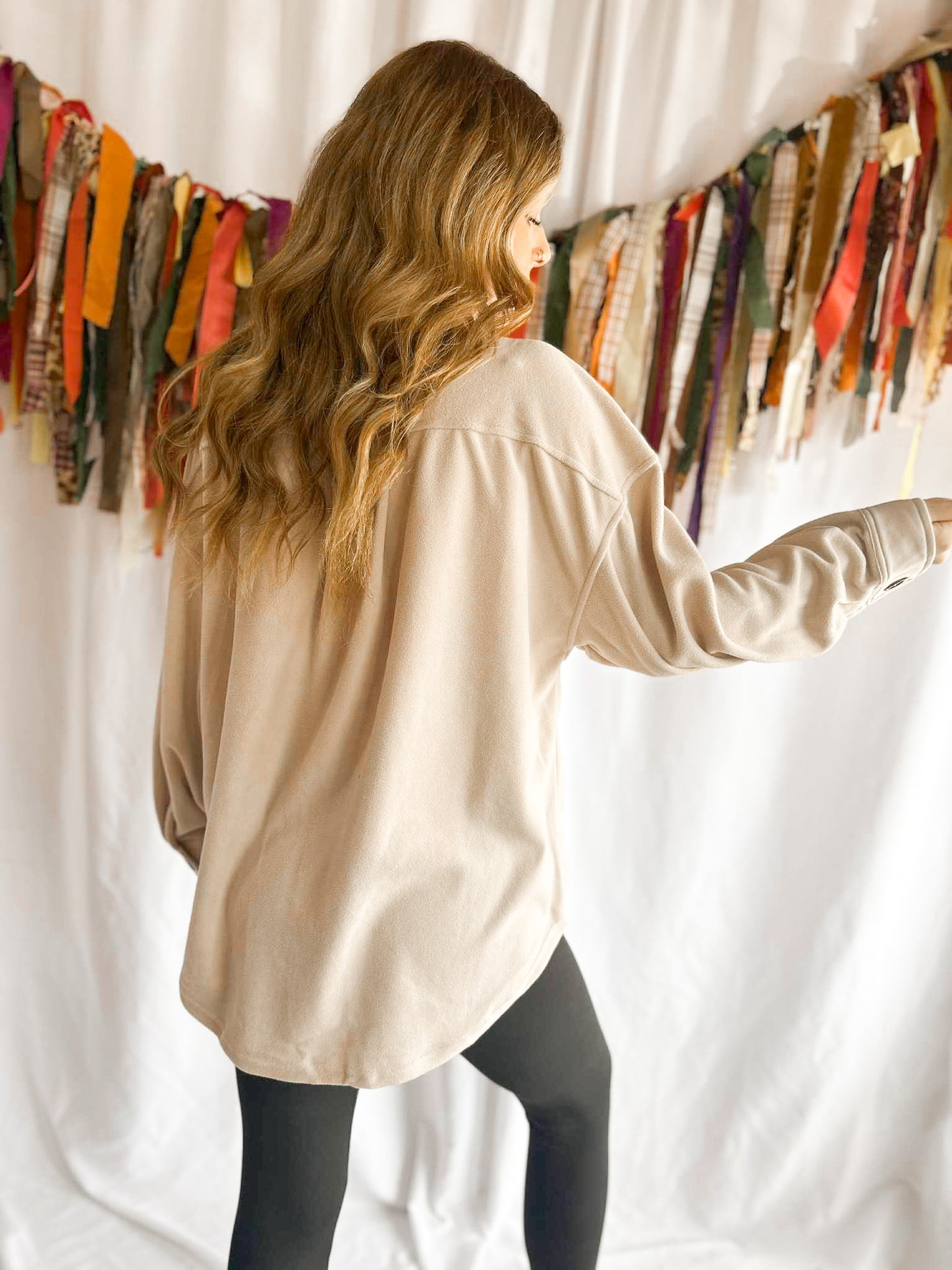 Cream Fleece Button Shacket