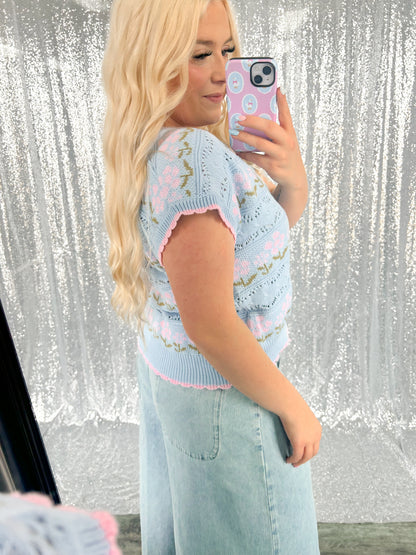 Spring Blues Knit Sweater Top