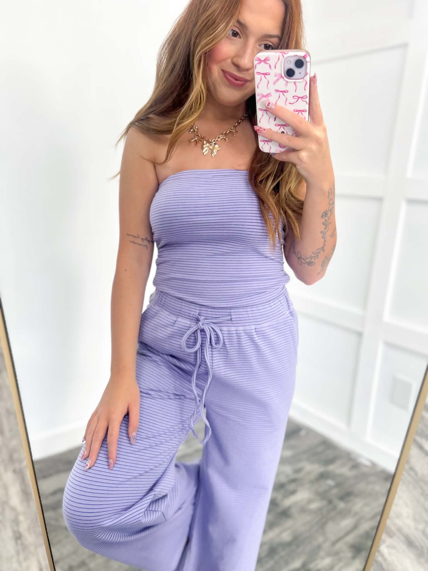 Violet & Navy Striped Tube Top Set