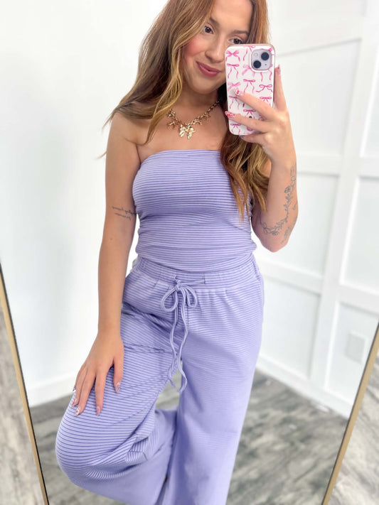 Violet & Navy Striped Tube Top Set