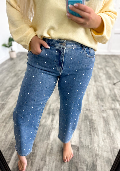 RISEN Polka Dot Super Stretch Barrel Jeans