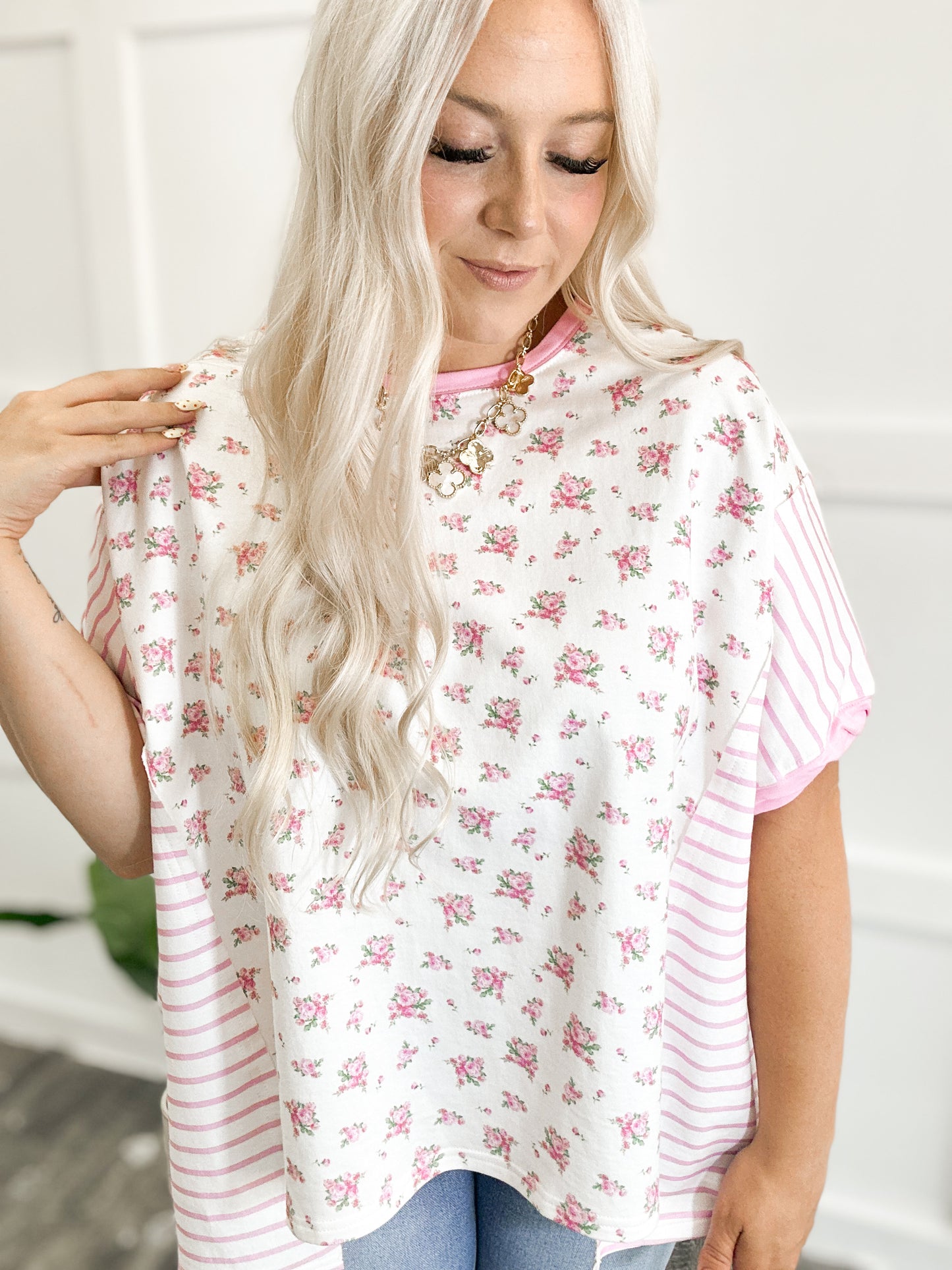 Pink Petals & Stripes Oversized Top