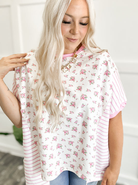 Pink Petals & Stripes Oversized Top