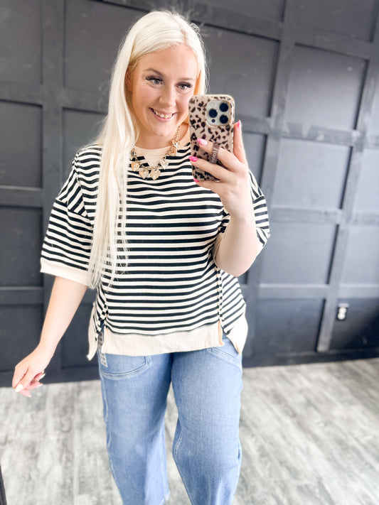 Black & Cream Oversized Striped Top