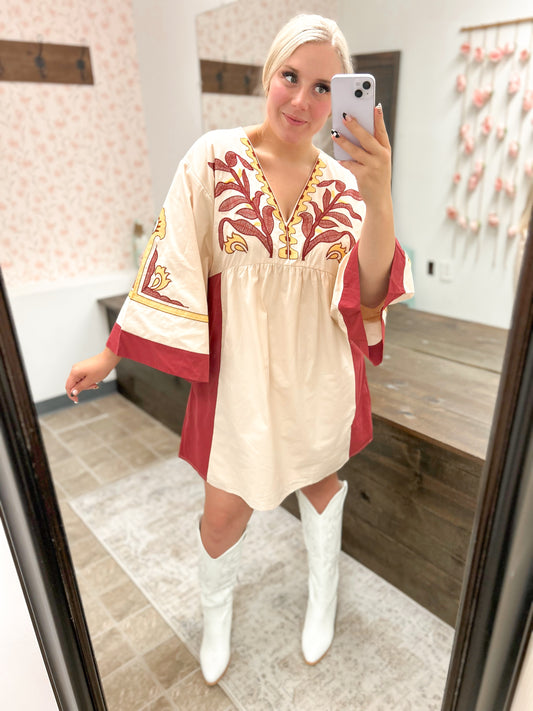 Autumn Embers Embroidered Dress