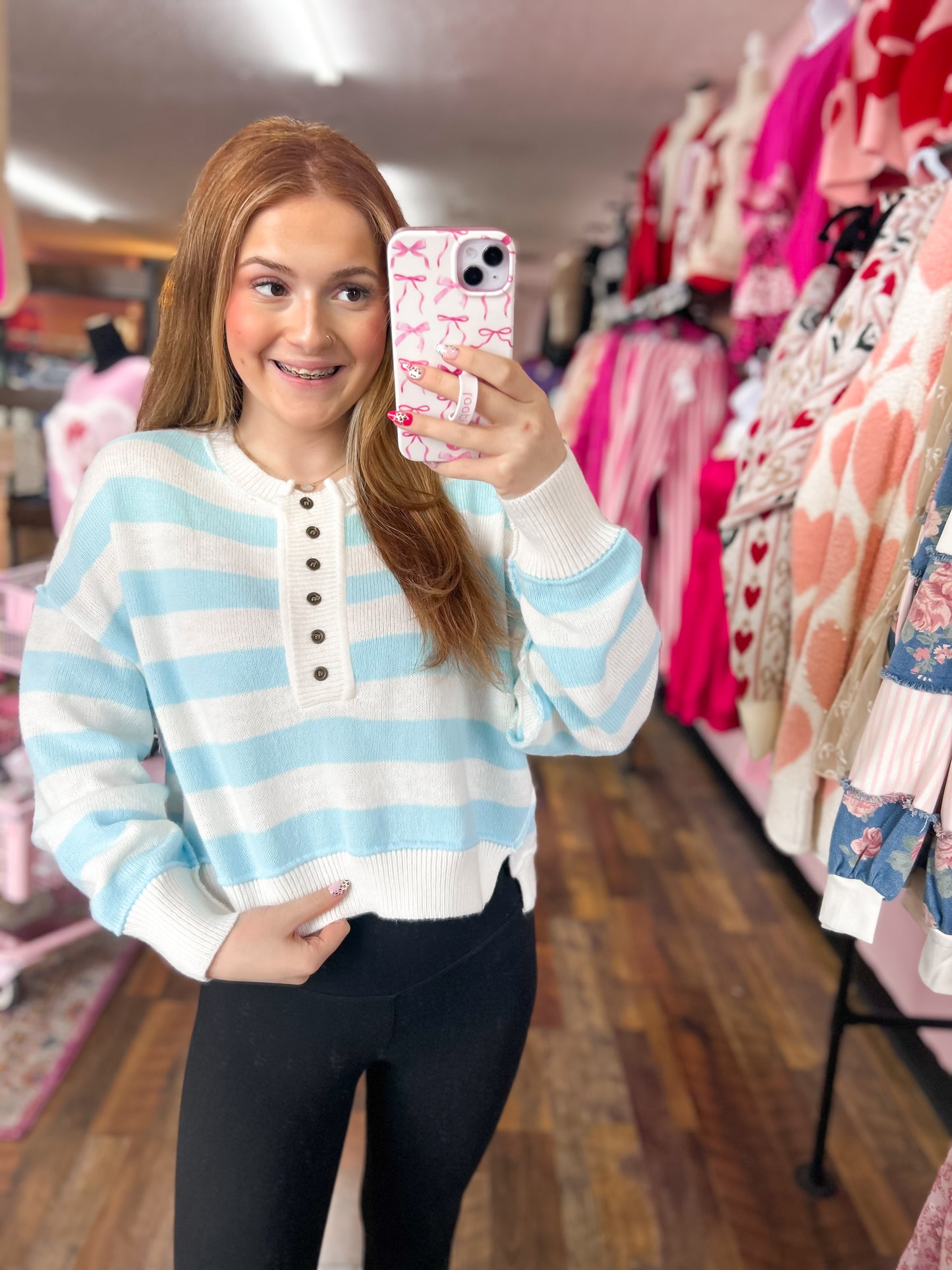 Blue & White Striped Soft Knit Sweater