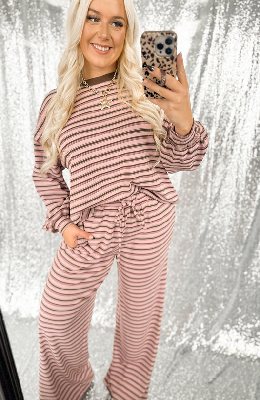 Pink & Brown Striped Pants Set