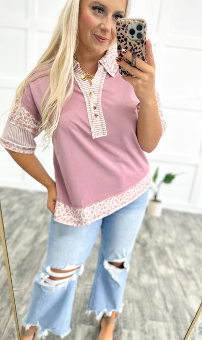 Mauve Meadows Oversized Button Top