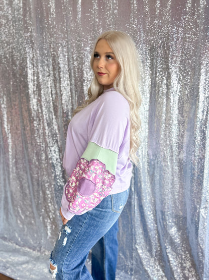 Groovy Lavender Patchwork Sleeve Top