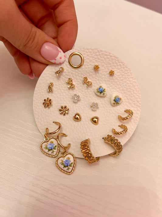 Blue Floral Gold Stud Pack