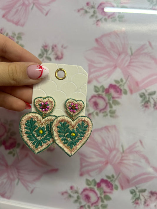 Embroidered Heart Dangles