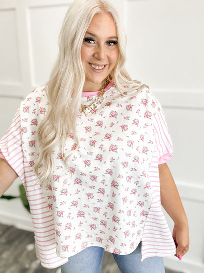 Pink Petals & Stripes Oversized Top