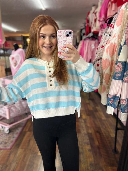 Blue & White Striped Soft Knit Sweater