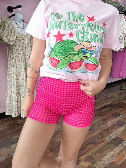Fuchsia and Baby Pink Gingham Biker Shorts