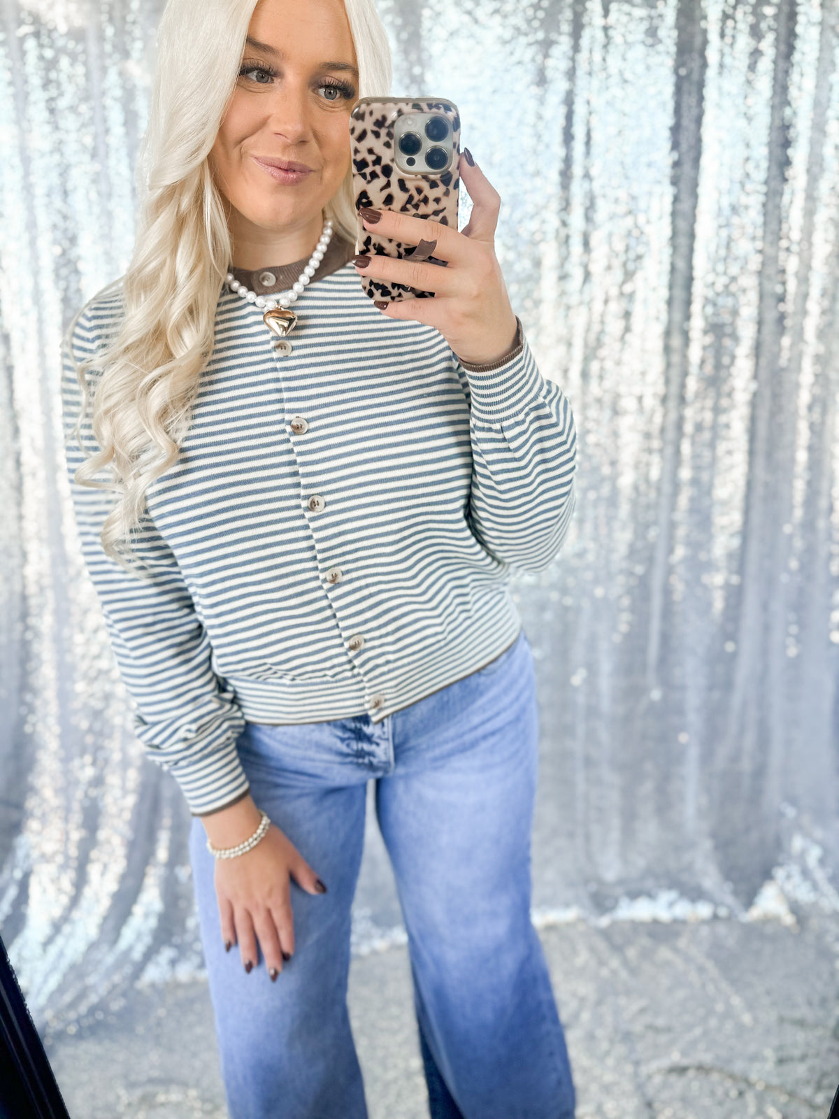 Blue & Brown Striped Button Cardigan