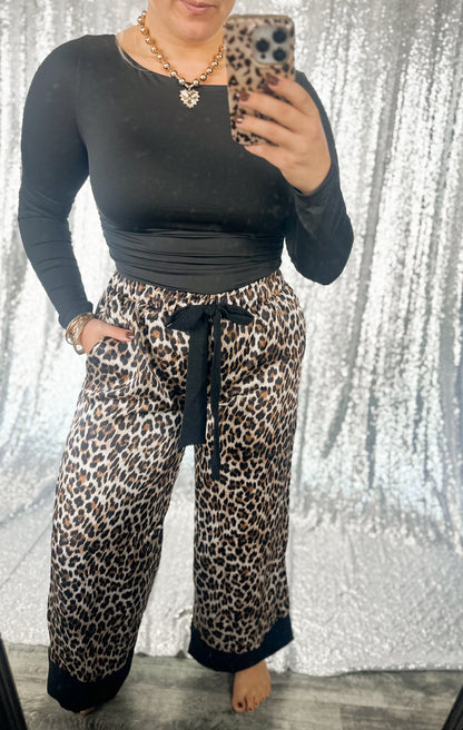 Leopard Satin Bow Pants