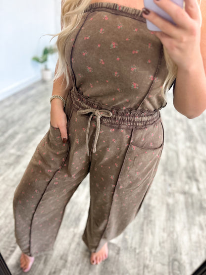 Fall Floral Strapless Jumpsuit