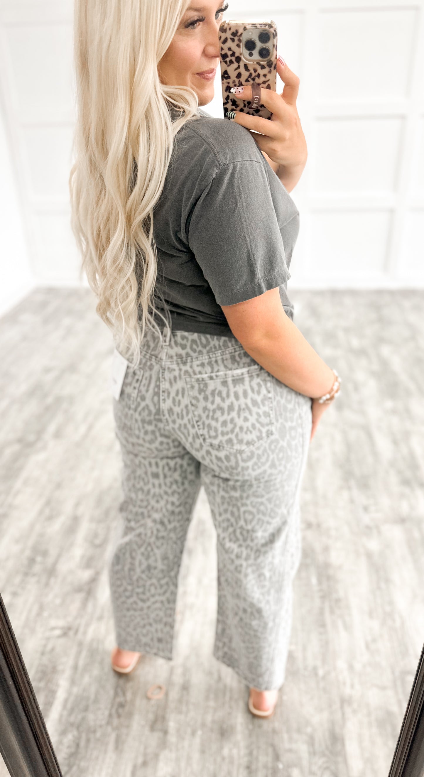 Charcoal Leopard Barrel Jeans