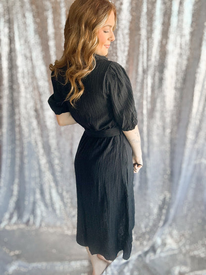 Black Synched Bow Dress