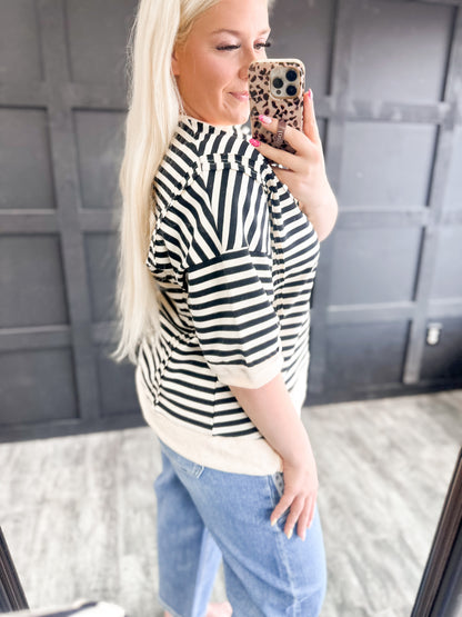 Black & Cream Oversized Striped Top