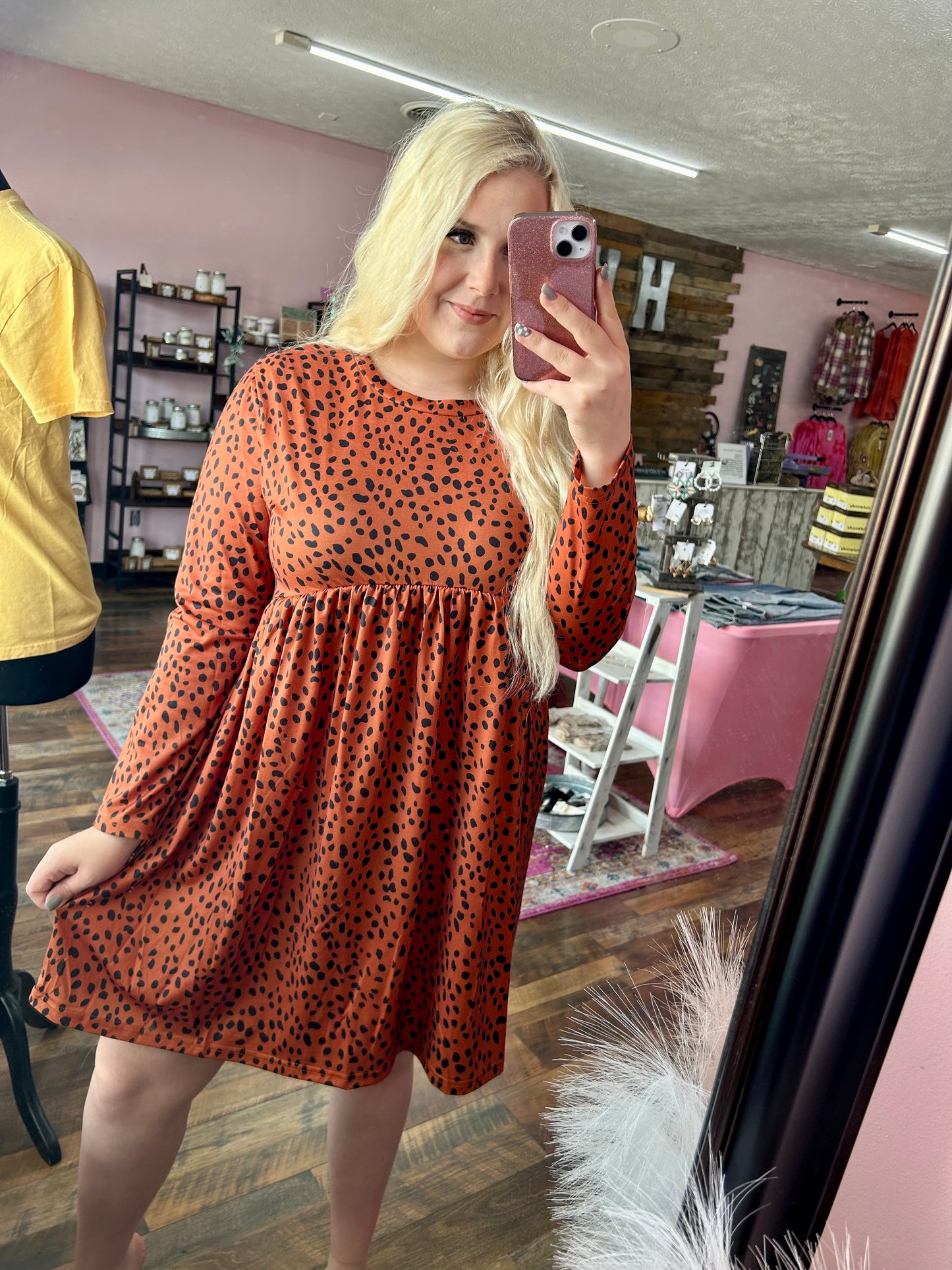 Rust Dalmation Babydoll Dress