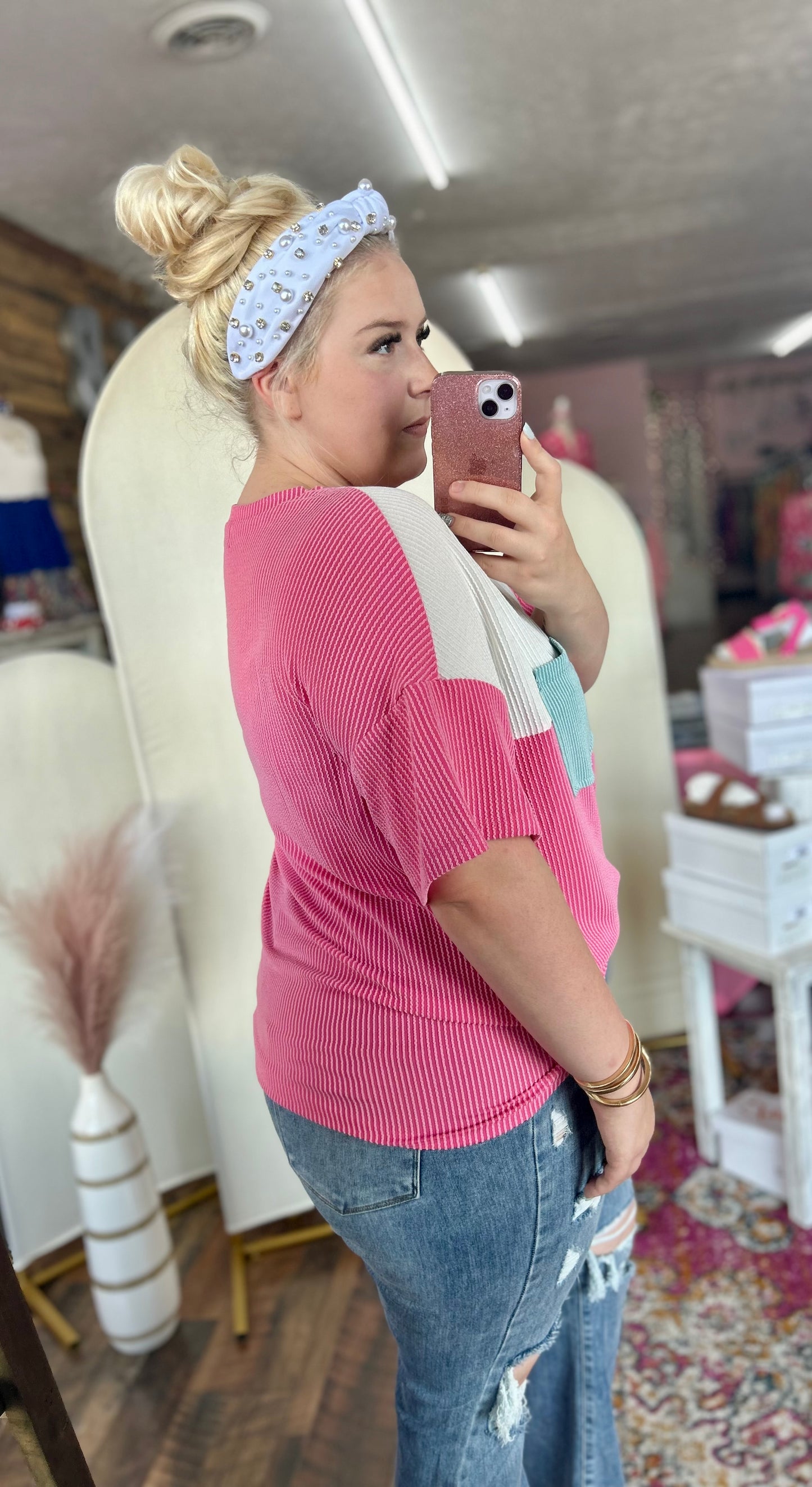 Ribbed Corduroy Colorblock Top