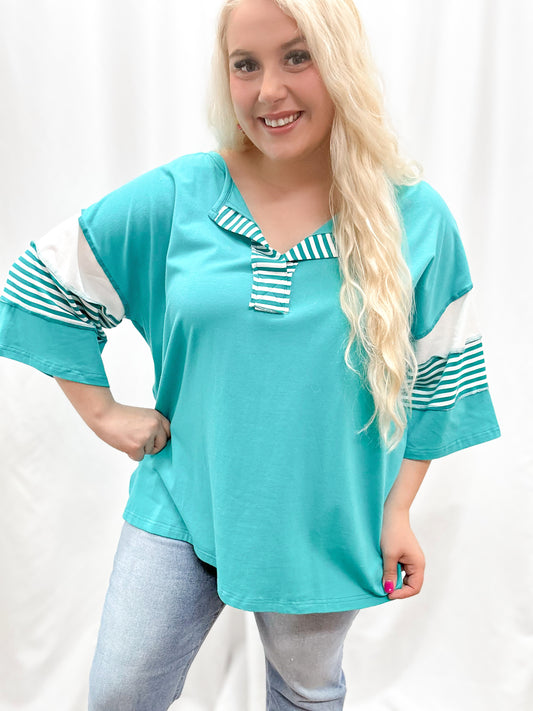 Teal Oversized Colorblock Top