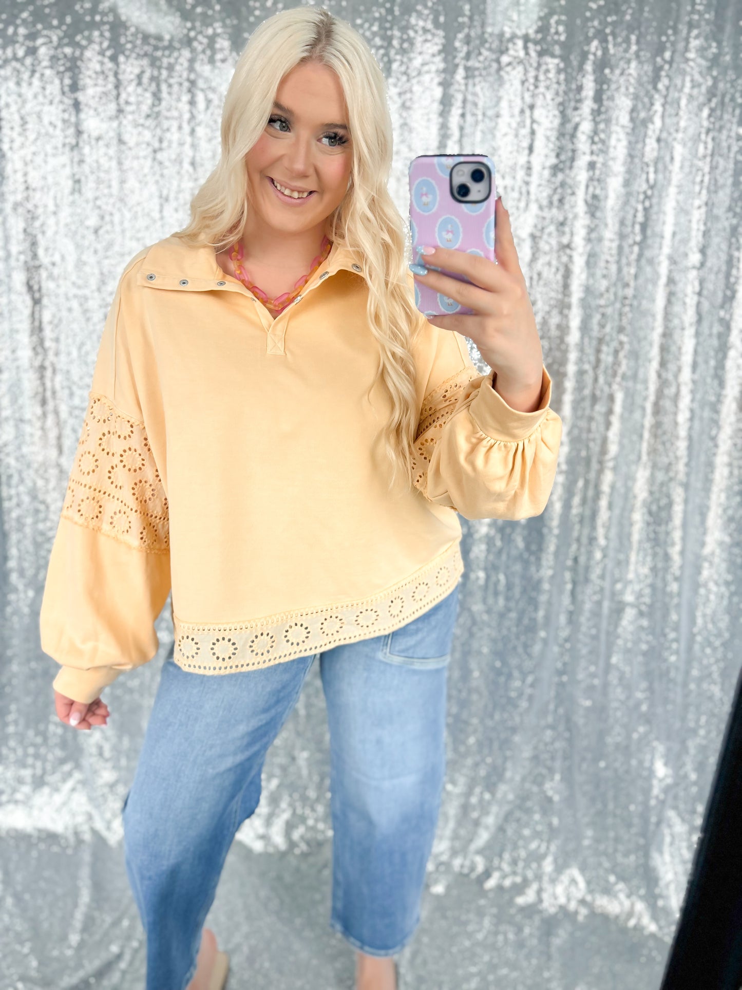 Butter Eyelet Lace Button Snap Top