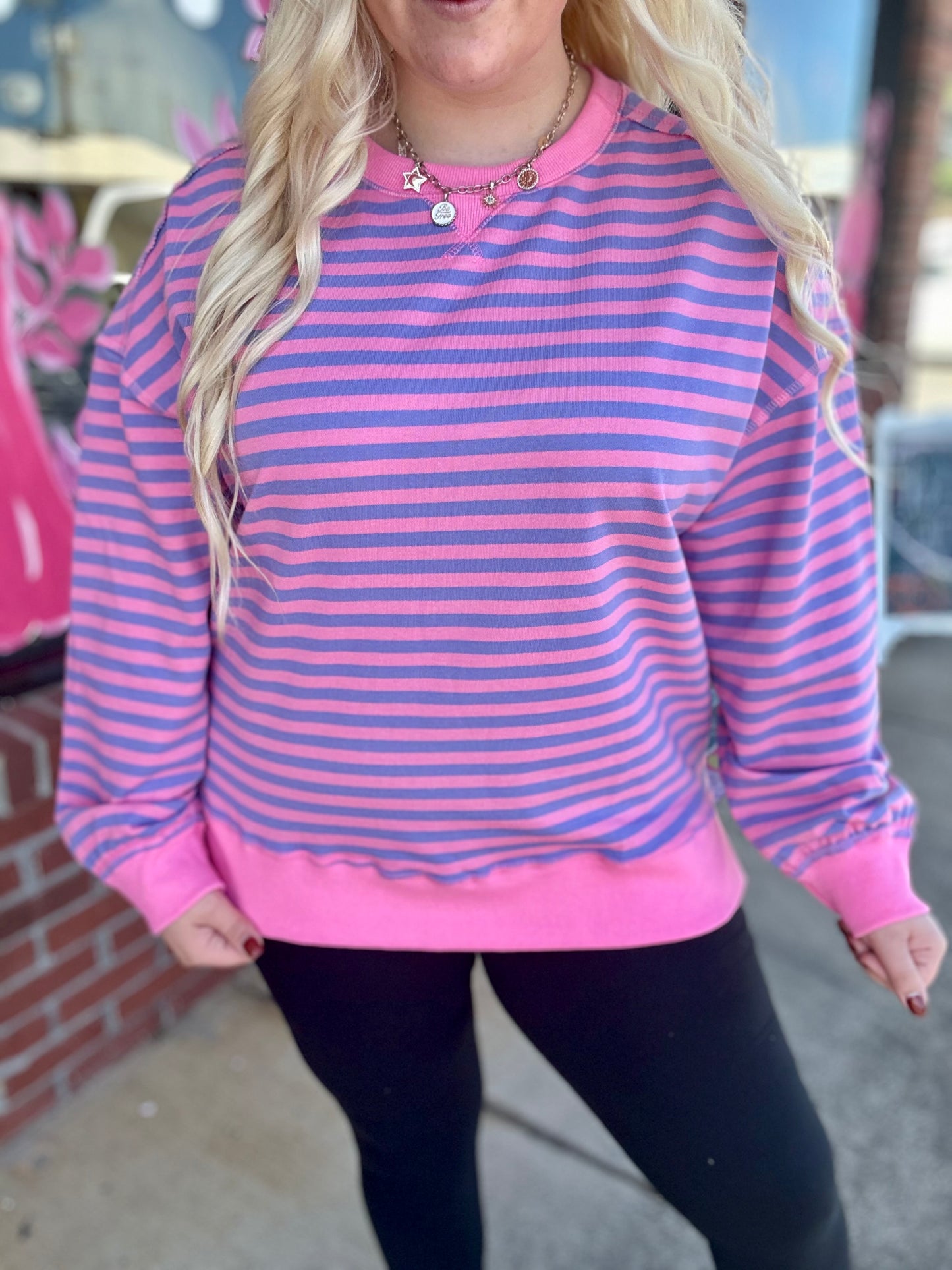 Lolly Lavender Striped Oversized Top