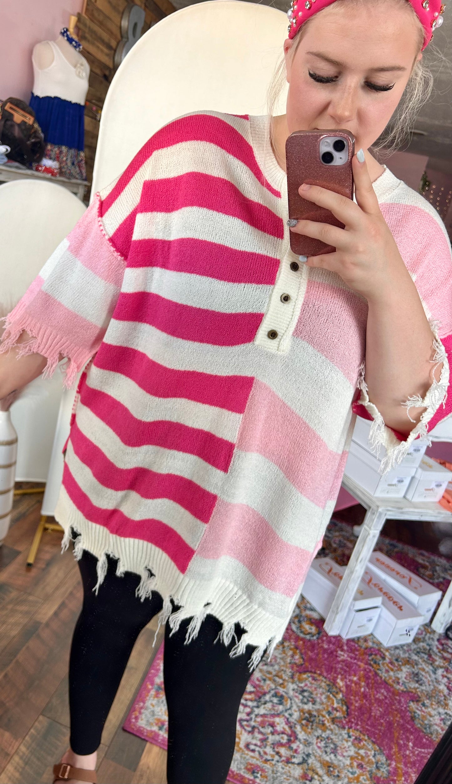 Kassidy Knitted Colorblock Frayed  Top