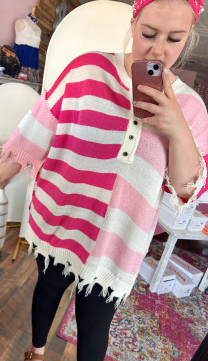 Kassidy Knitted Colorblock Frayed  Top