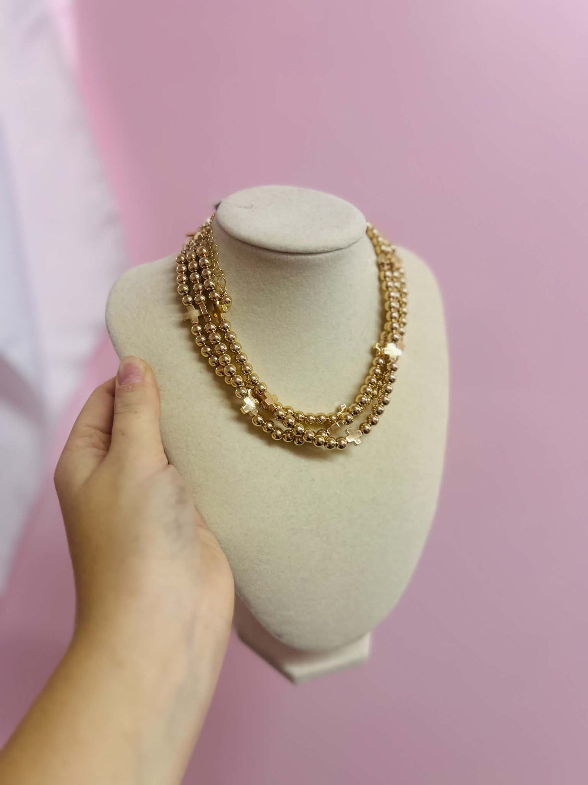 Gold Cross Tiered Necklace