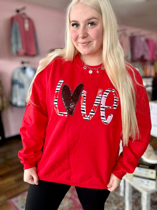 Red Love Appliqué Crewneck