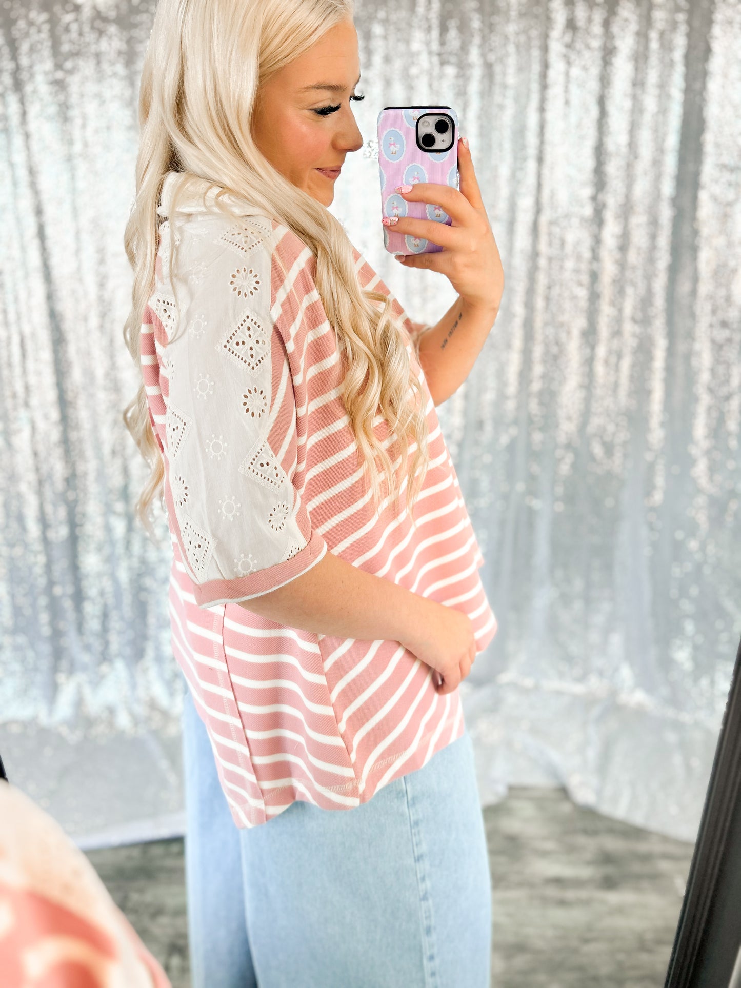 Rose & Lace Colorblock Top