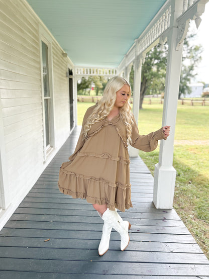 Taupe Ruffle Swing Dress