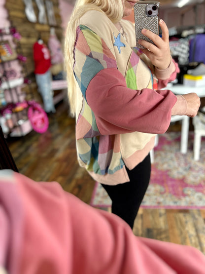 Multi Peace Patchwork Oversized Crewneck