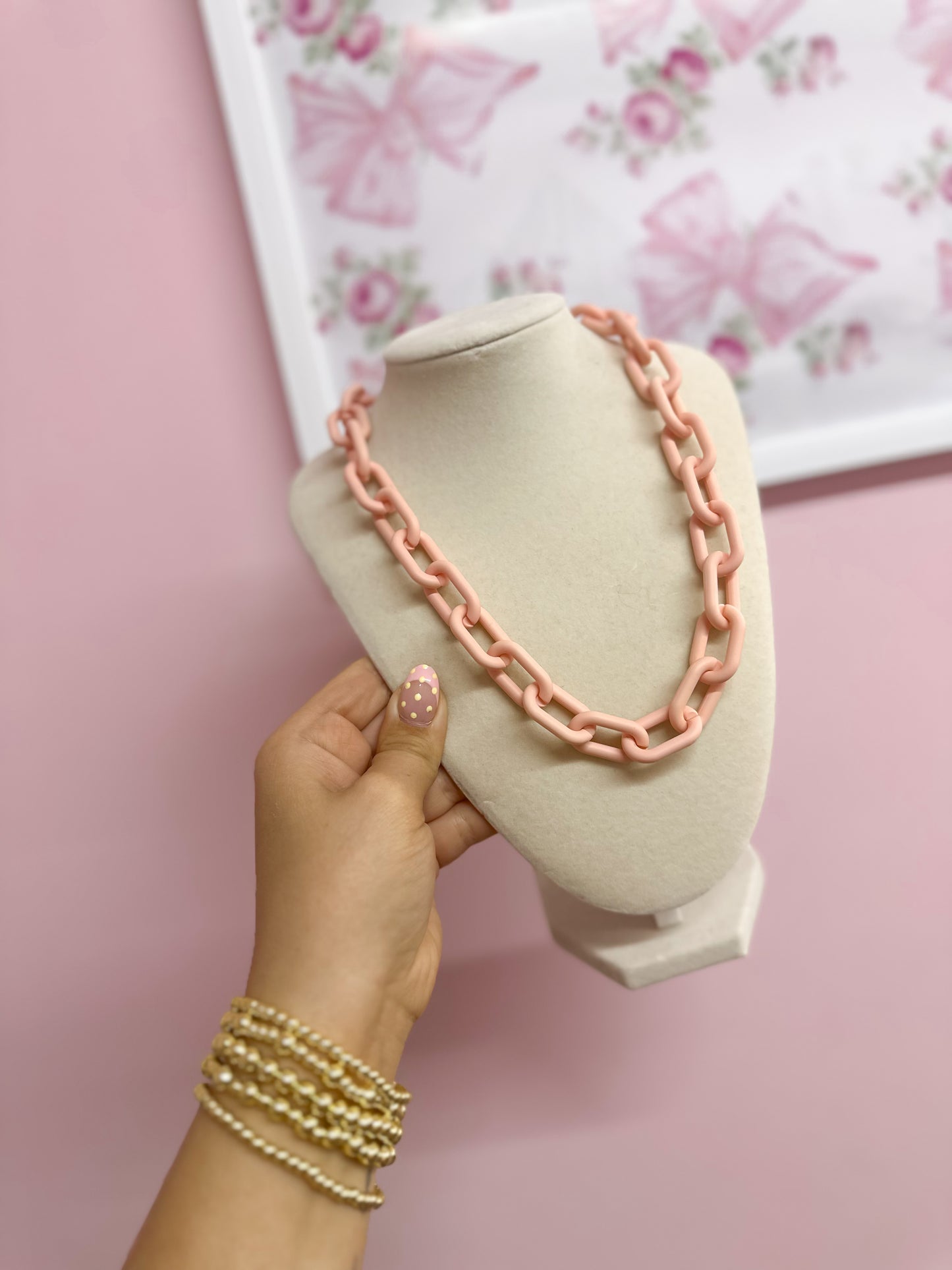 Pink Acrylic Chain Necklace
