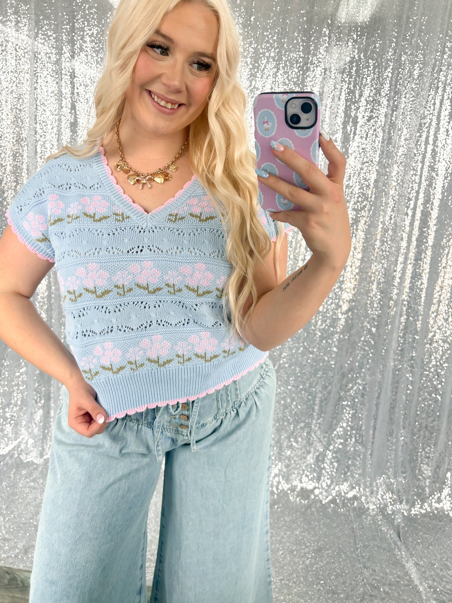 Spring Blues Knit Sweater Top