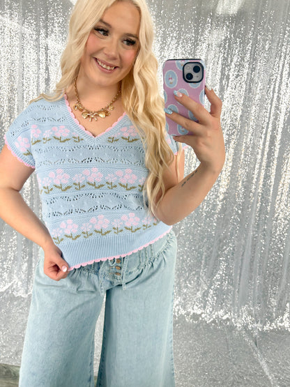 Spring Blues Knit Sweater Top
