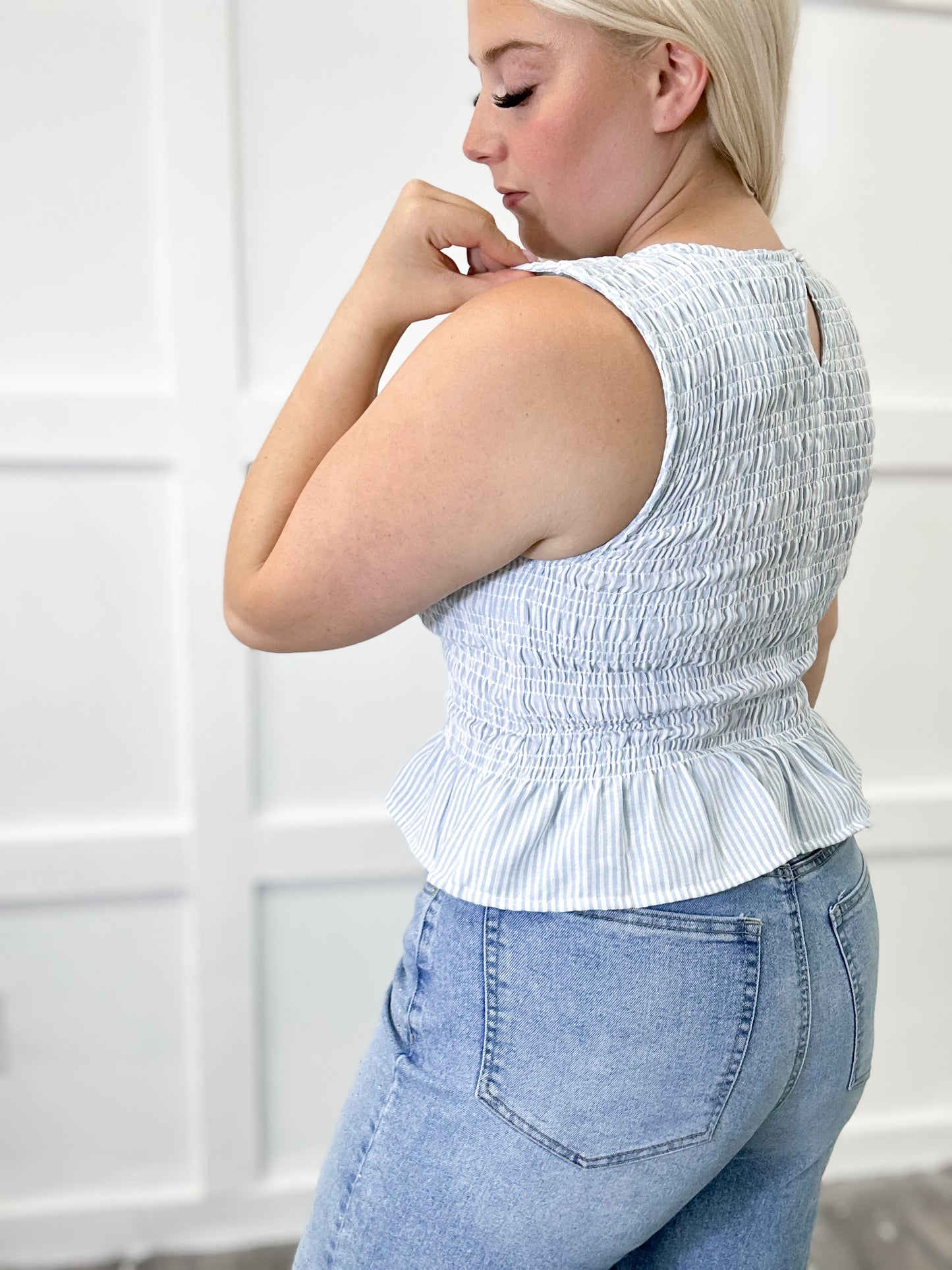 Pinstripe Smocked Top