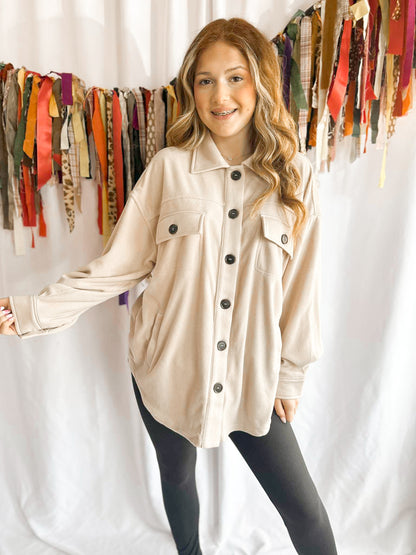 Cream Fleece Button Shacket