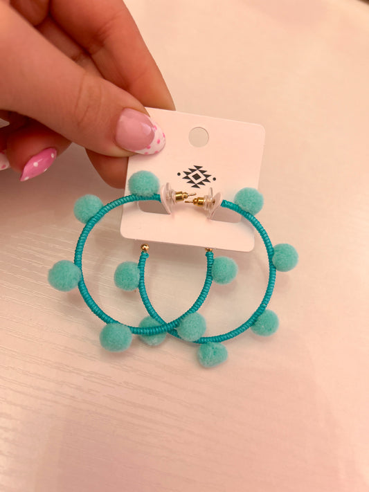 Mint Pom Pom Hoops